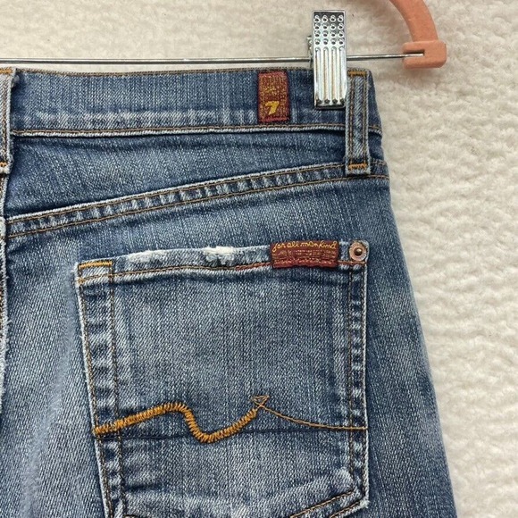 7 For All Mankind Jeans Womens 27 Blue Boot Cut Low Rise Medium Wash Raw Hem - Picture 9 of 15